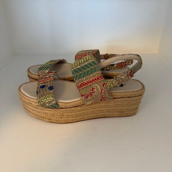 ALICE + OLIVIA Anastasia Sequin Embroidered Jute Platform Sandal - Size 38 / 7.5 - Picture 4 of 7
